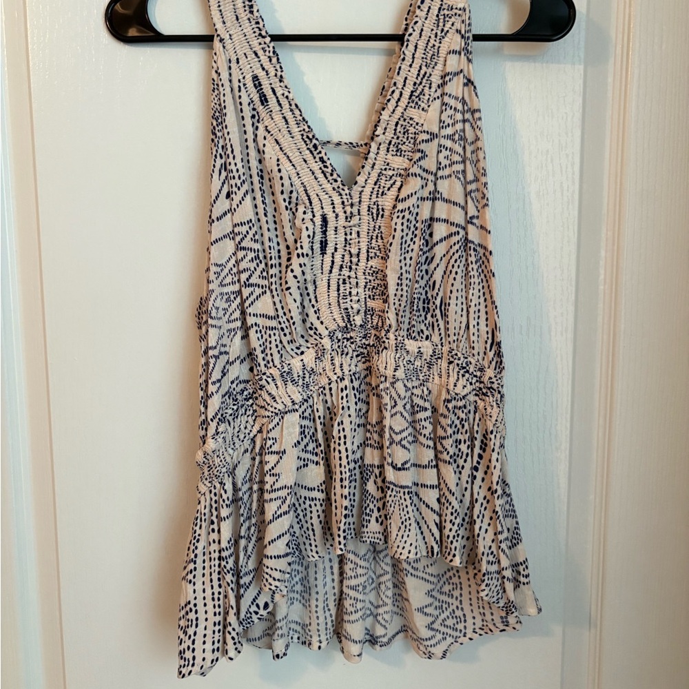 Willow Tree Navy and Cream Geometric Tank Top
